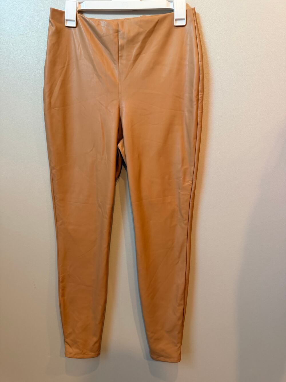 Express Tan Vegan Leather High Waisted Pull On Leggings Sleek Neutral Size Med